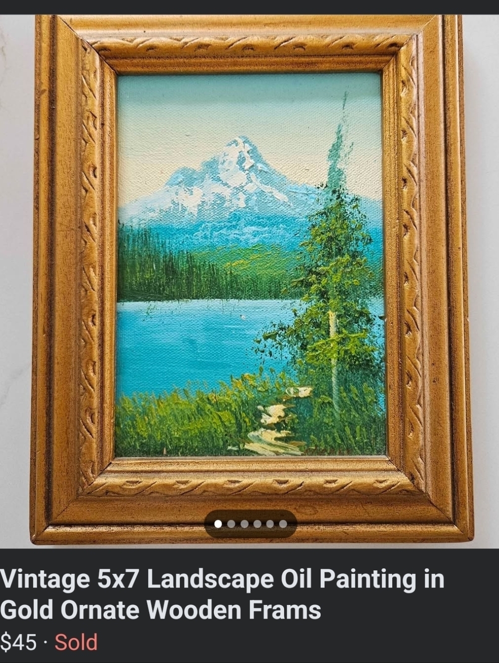 SOLD: Vintage Mountain Lake Oil Painting in Wooden Frame (5×7) Signed HENRY
